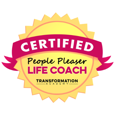 Certified People Pleaser Life Coach badge from Transformation Academy, earned by Camille (Cami) Boudreaux, relationship and life coach for women at Fix Your Picker